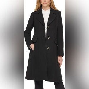 NWT $325 Karl Lagerfeld Paris Tailored Pickstitch Wool Blend Coat Black Sz Large